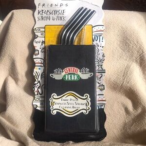 New- Central Perk Reusable Straw Set with Fabric Pouch and Cleaning Brush.